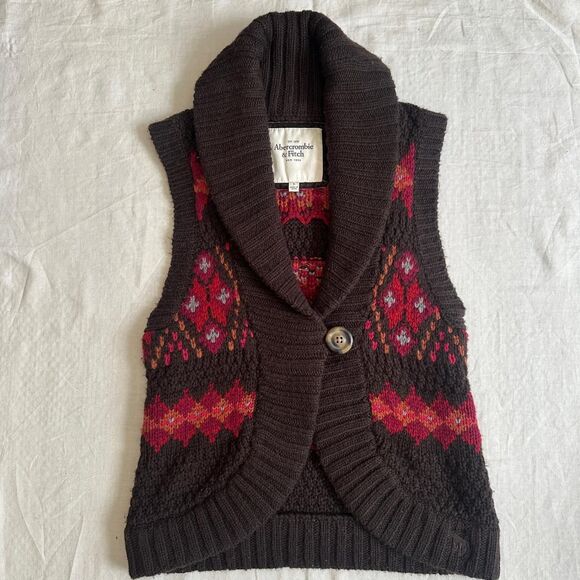 Abercrombie & Fitch Jackets & Blazers - Abercrombie & Fitch Brown and Red Knit Sweater Vest Size Small